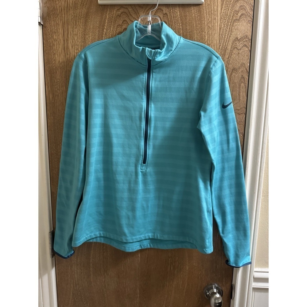 Nike Pro Hyperwarm Embossed Dri Fit 1/2 Zip Training Pullover Women's L AquaBlue